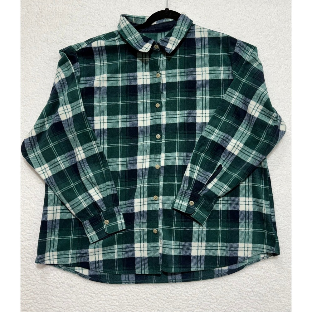 St Johns Bay Green Plaid Fleece Button‎ Up Shirt XXL JLP1WZG Mens Long Sleeve